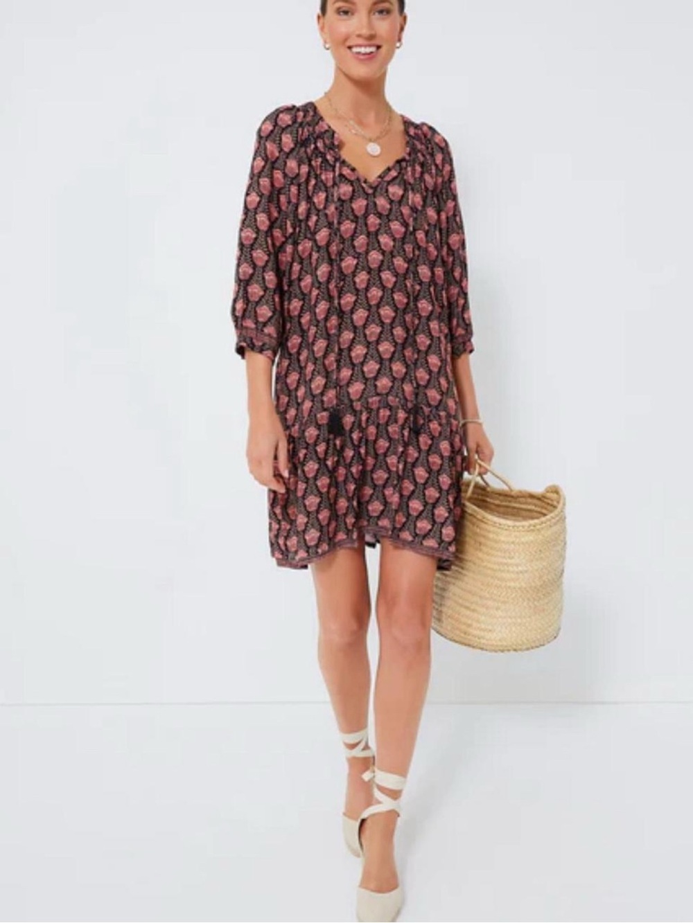 Natalie Martin Black Dress with Pink Floral Print